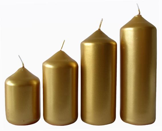 Svíčka adventní zlatá 4 velikosti,   průměr  4 cm